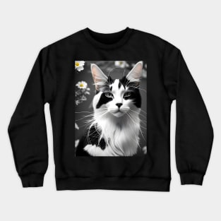 Black and White Cat - Modern Digital Art Crewneck Sweatshirt